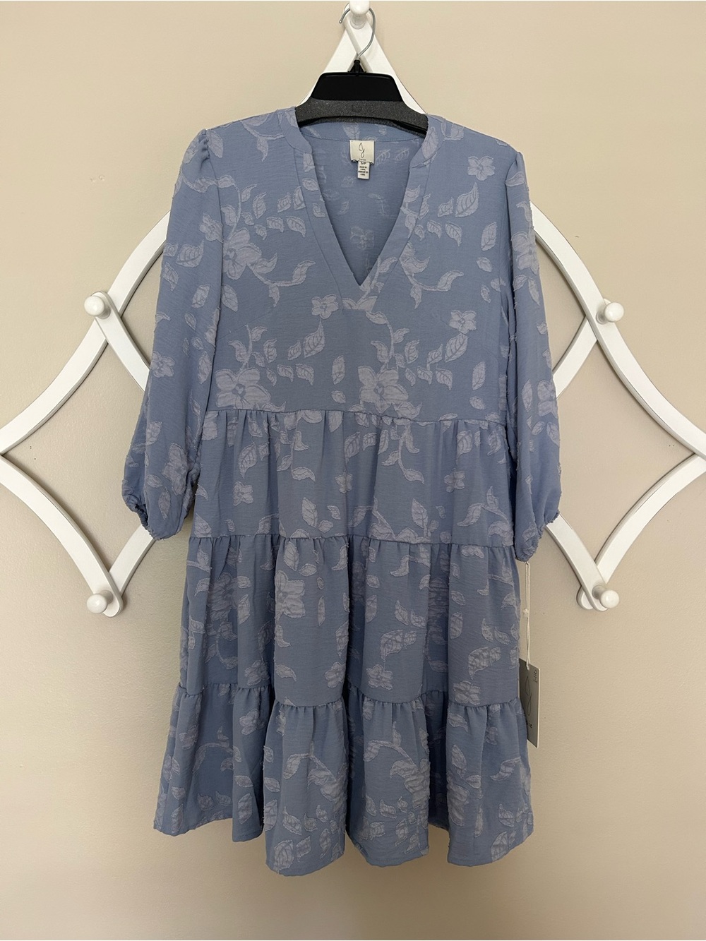 Joie Dusty Blue Floral Tiered V-Neck Dress